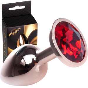 Korek analny z czerwonym diamencikiem - Stal nierdzewna - Złoty - MyLove Toys