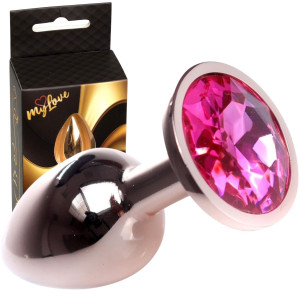 Korek analny z różowym diamencikiem - Stal nierdzewna - Złoty - MyLove Toys