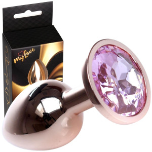 Korek analny z różowym diamencikiem - Stal nierdzewna - Złoty - MyLove Toys