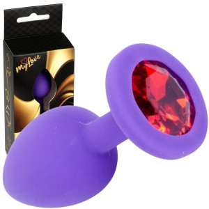 Korek analny z czerwonym diamencikiem rozmiar S - Fioletowy, Silikonowy - MyLove Toys