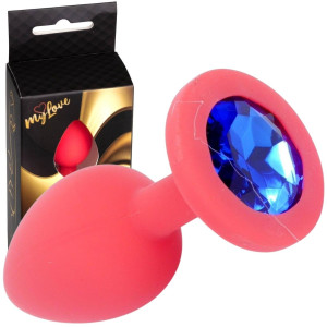 Korek analny z niebieskim diamencikiem rozmiar S - Różowy, Silikonowy - MyLove Toys