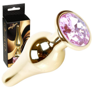 Korek analny z różowym diamencikiem - Stal nierdzewna - Złoty - MyLove Toys