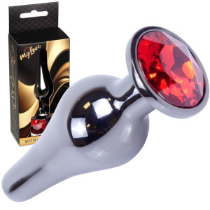 Korek analny z czerwonym diamencikiem - Stal Nierdzewna, Srebrny - MyLove Toys