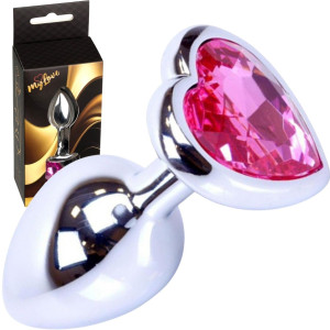 Korek analny z różowym diamencikiem w kształcie serca - Stal Nierdzewna, Srebrny - MyLove Toys