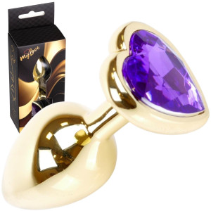 Korek analny z fioletowym diamencikiem w kształcie serca - Stal nierdzewna - Złoty - MyLove Toys