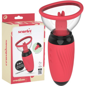 Stymulator łechtaczki - SCARLET - z funkcją pompowania i stymulacji języczkiem, USB Czerwony CRUSHIOUS