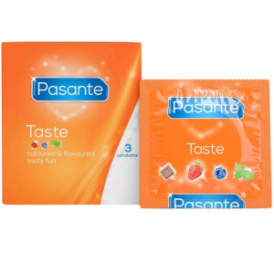 Smakowe prezerwatywy lateksowe - Flavours Taste Condoms 3 sztuki - wegańskie, Pasante