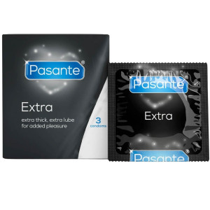 Prezerwatywy lateksowe - Extra Condoms 3 sztuki - grubsze, nawilżone, Pasante