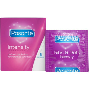 Prezerwatywy lateksowe - Dots/Intensity Condoms 3 sztuki - z prążkowaniem i wypustkami, Pasante