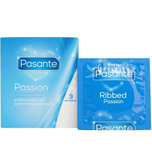 Prezerwatywy lateksowe - Ribbed/Passion Condoms 3 sztuk - z prążkowaniem, Pasante