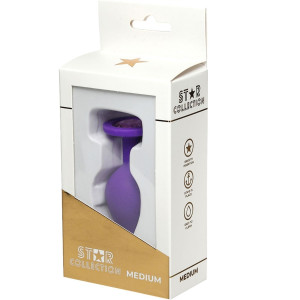 Korek analny z różowym diamencikiem - rozmiar M - Fioletowy, Silikonowy - Star Collection
