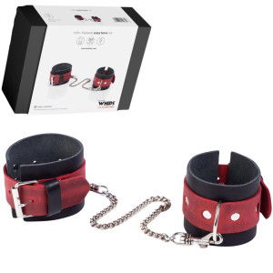 Kajdanki na nadgarstki z łańcuszkiem - Cuffs Crazy Horse - skóra ekologiczna, Czarne - Whips