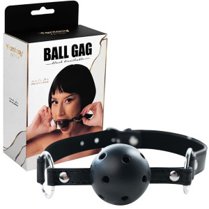 Black breathable ball gag with adjustablestrap.