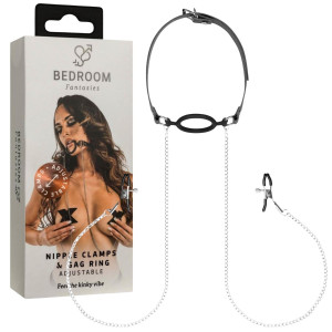 Bedroom Fantasies - Nipple Clamps & Silicone Gag Ring Black