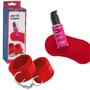CRUSHIOUS ME LO COMO VELCRO HANDCUFFS SET + SATIN BLINDFOLD AND STRAWBERRY KISSABLE LUBRICANT CRUSHIOUS