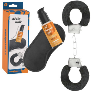 CRUSHIOUS DÉSIR NOIR HANDCUFFS SET + SATIN BLINDFOLD AND WARMING EFFECT LUBRICANT