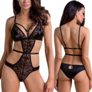 Seksowne body Aliyah koronka czarny miękka miseczka ozdobne paski Casmire