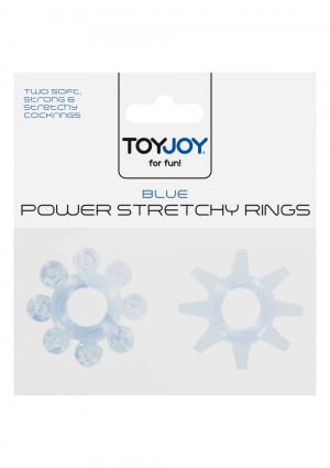 ToyJoy POWER STRETCHY RINGS BLUE 2PCS - Zestaw pierścieni erekcyjnych, TPE
