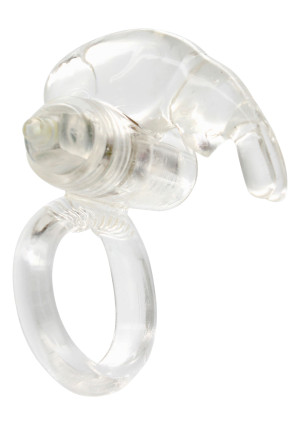 Rabbit Vibrating Cockring - - Wibrujący pierścień erekcyjny z króliczkiem, Przezroczysty