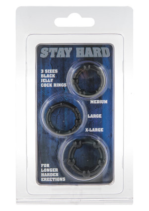 STAY HARD - THREE RINGS - BLACK - Zestaw pierścieni erekcyjnych, Czarne