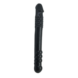 Dwustronne dildo z prążkami, Czarne TPE