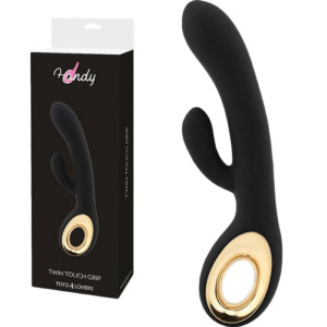 Czarny wibrator dopochwowy Twin Touch Grip silikonowy 24 cm wodoodporny Toyz4Lovers