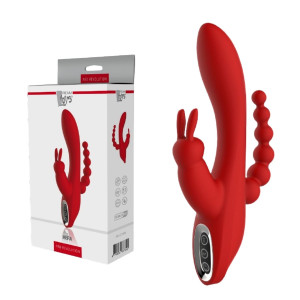 Dream Toys HERA Wibrator z Króliczkiem i koralikami USB Czerwony