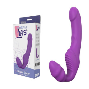DREAM TOYS DOUBLE DIPPER Wibrator strap-on bez uprzęży, Fioletowy Silikonowy