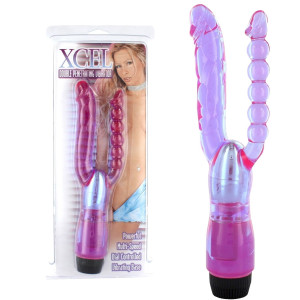 Fioletowy wibrator analny Xcel Double Penetrating żelowe 25,5 cm podwójny Seven Creations