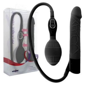 Seven Creations INFLATABLE VIBRATOR Wibrator realistyczny z opcją nadmuchiwania, Czarny Silikonowy