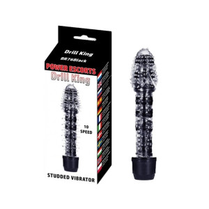 Power Escorts Drill king Wibrator z licznymi wypustkami - na baterie , Czarny