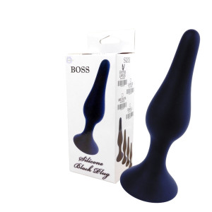 Boss Series Plug M Wąski korek analny z przyssawką, Czarny