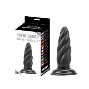 Power Escorts Rocket drill 6,3 inch / 16 cm Korek analny - tordowany, Czarny