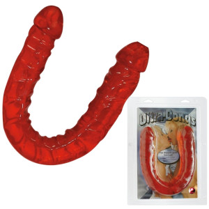 Ultra-Dong Realistyczne dwustronne dildo z żyłami - giętkie, Czerwone