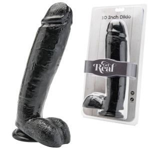 ToyJoy COCK 10 INCH W/ Grube dildo z jądrami - realistyczne, Czarne PVC