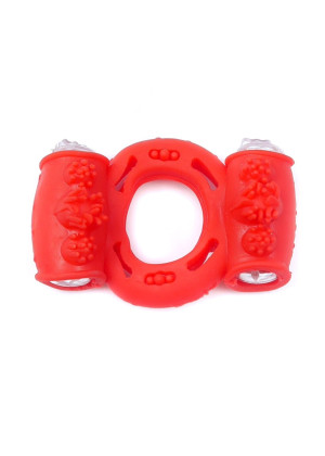 Boss Series Vibrating CockRing Double Red - Wibrujący pierścień erekcyjny