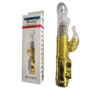 Power Escort Ricky Wibrator z Króliczkiem i funkcją rotacji, 36 funkcji Złoty