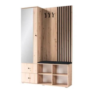 Garderoba z siedziskiem Norvian 129 cm Dąb Artisan + Czarny