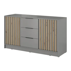 Komoda Bella 3K szary + dąb artisan lamele