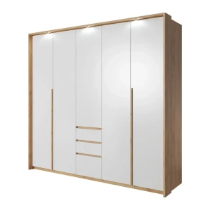 Duża szafa Aden 230 cm Dąb Kraft Złoty + Biały