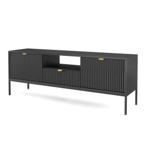 Szafka RTV Crow 154 cm czarna + czarny stelaż