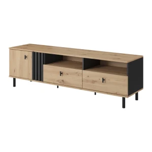 Szafka RTV LAMELE Ligno w kolorze Dąb artisan + czarny antracyt 165 cm