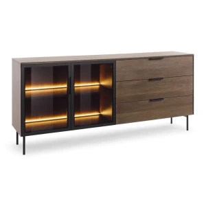Komoda Lineo LED z szufladami 181 cm Dąb dunin + czarne nóżki