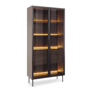 Wysoka witryna Lineo LED 91 cm Dąb dunin + czarne nóżki