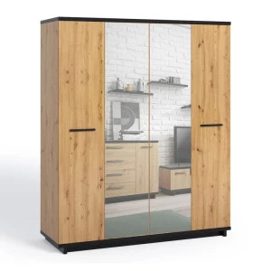 Szafa Vilo z lustrem 180 cm Dąb artisan + czarny mat