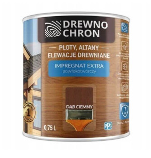 Zestaw Impregnat Extra Powłokotwórczy Dąb Ciemny 0,75L Drewnochron + Pędzel Włoski 70 mm GRATIS
