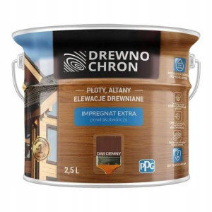 Zestaw Impregnat Extra Powłokotwórczy Dąb Ciemny 2,5L Drewnochron + Pędzel Włoski 70 mm GRATIS
