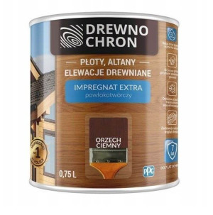 Zestaw  Impregnat Extra Powłokotwórczy Orzech Ciemny 0,75L Drewnochron + Pędzel Włoski 70 mm GRATIS