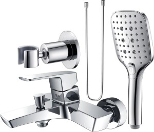 Zestaw Bateria Wannowa + Zestaw Prysznicowy Teo Chrom Emporia