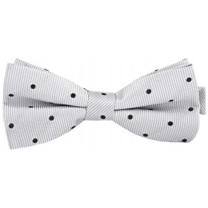 Elegancka srebrna mucha i poszetka czarne kropki